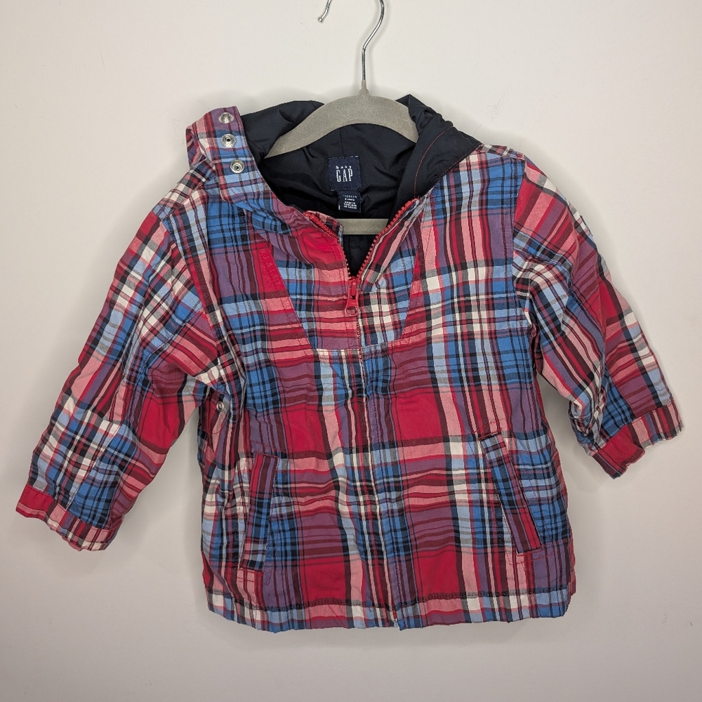 🌧️ Baby Gap Red & Blue Plaid Rain Jacket — Size 2T‎